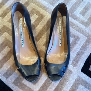 Fratelli Rossetti Black Leather Peep-Toe Heels